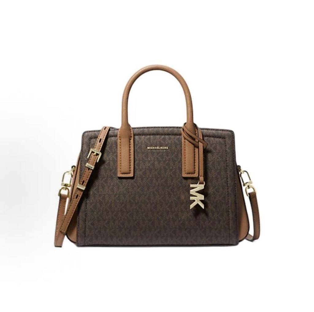 Michael Kors Laila Logo Snap Closure Coated Canvas Shoulder Tote Bag Small Women Handbags Brown 30S5G9IS1B-252