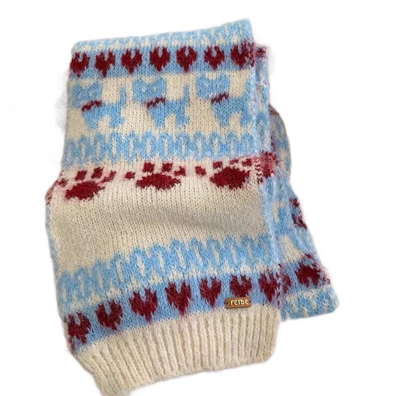 Fair Island red love knitted scarf women's winter new thickened warm soft waxy scarf Korean atmosphere