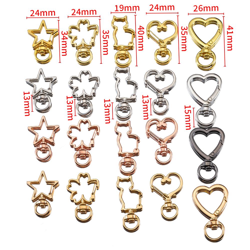 5pcs Star Heart Cat Flower Ring Carabiner Keychain Openable Metal Sping Clasps Bag Pet Dog Buckles Connector DIY Jewelry Making