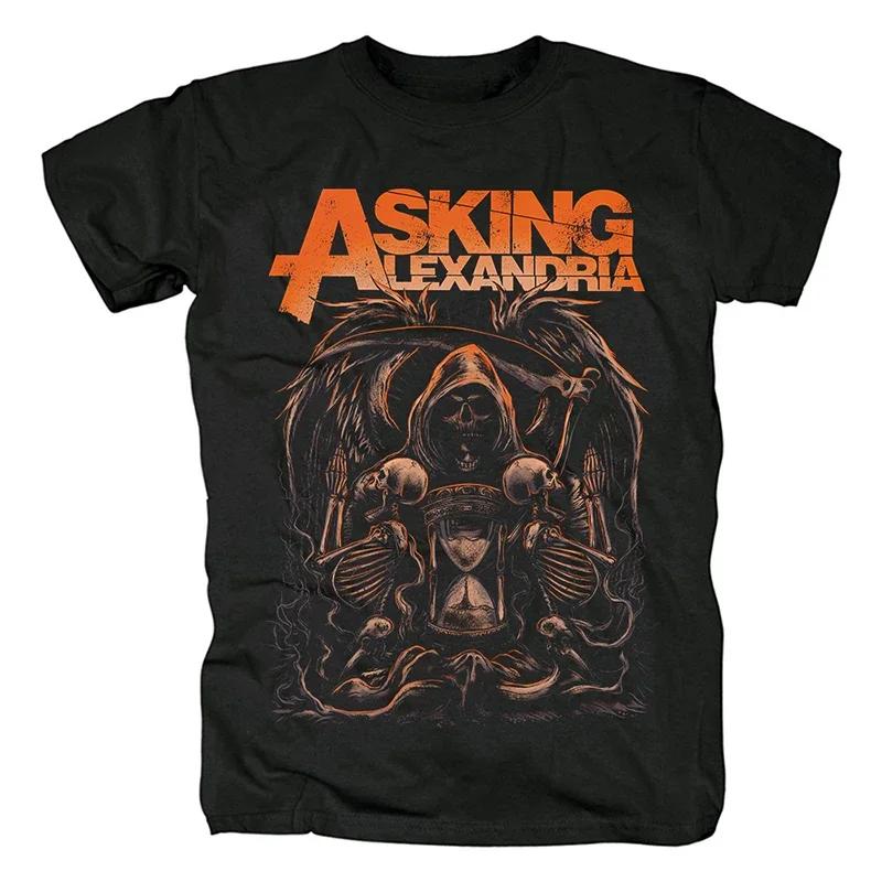 Vintage Tshirt Punk Rock T Shirt Asking Alexandria Tshirt Mens Cotton Tees Tops Graphic Skeleton Streetwear Hip Hop Tshirts