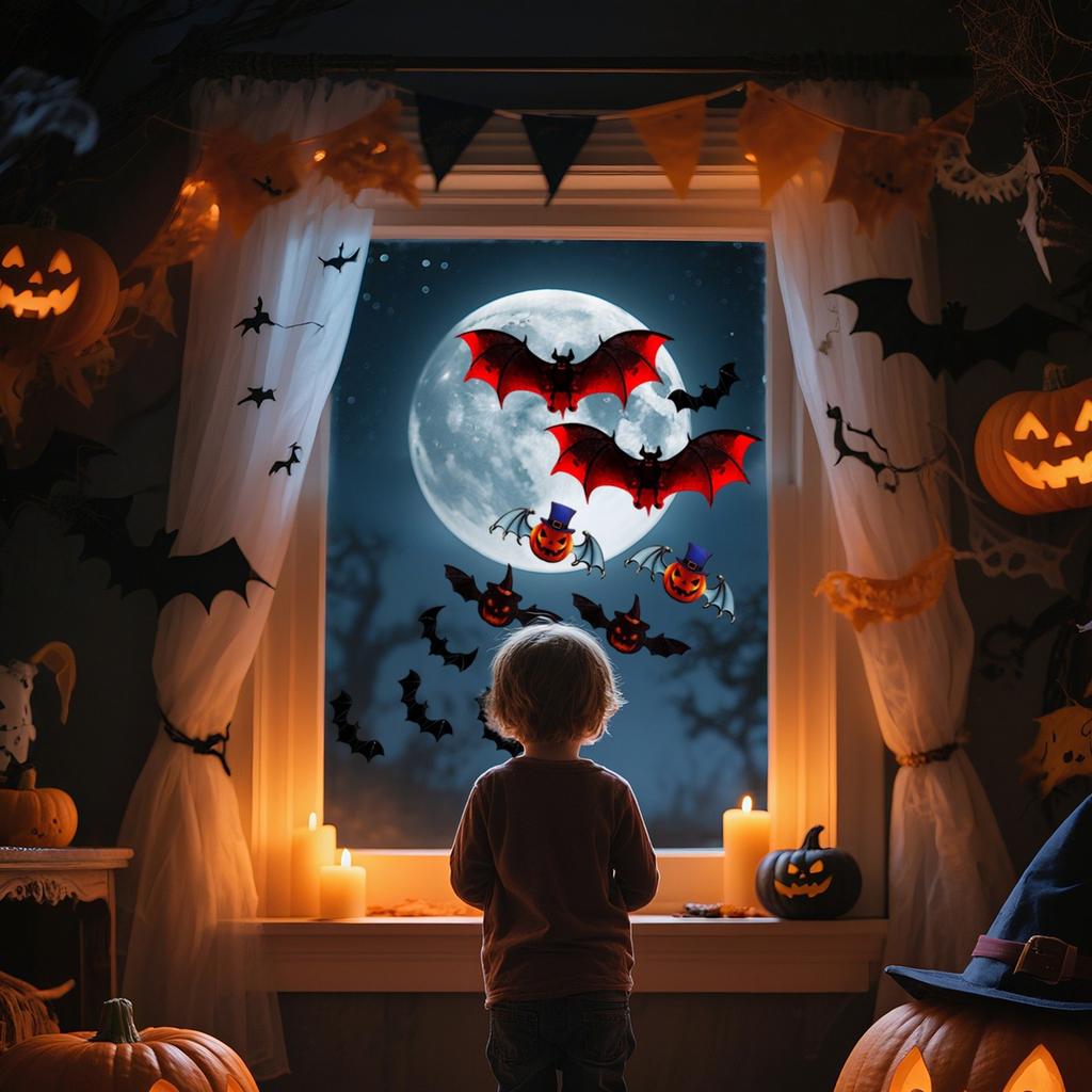 12 Pieces Of Colorful Three-DimensionalBat Halloween Sticker Decoration Stickers, Party Decoration Wall Stickers