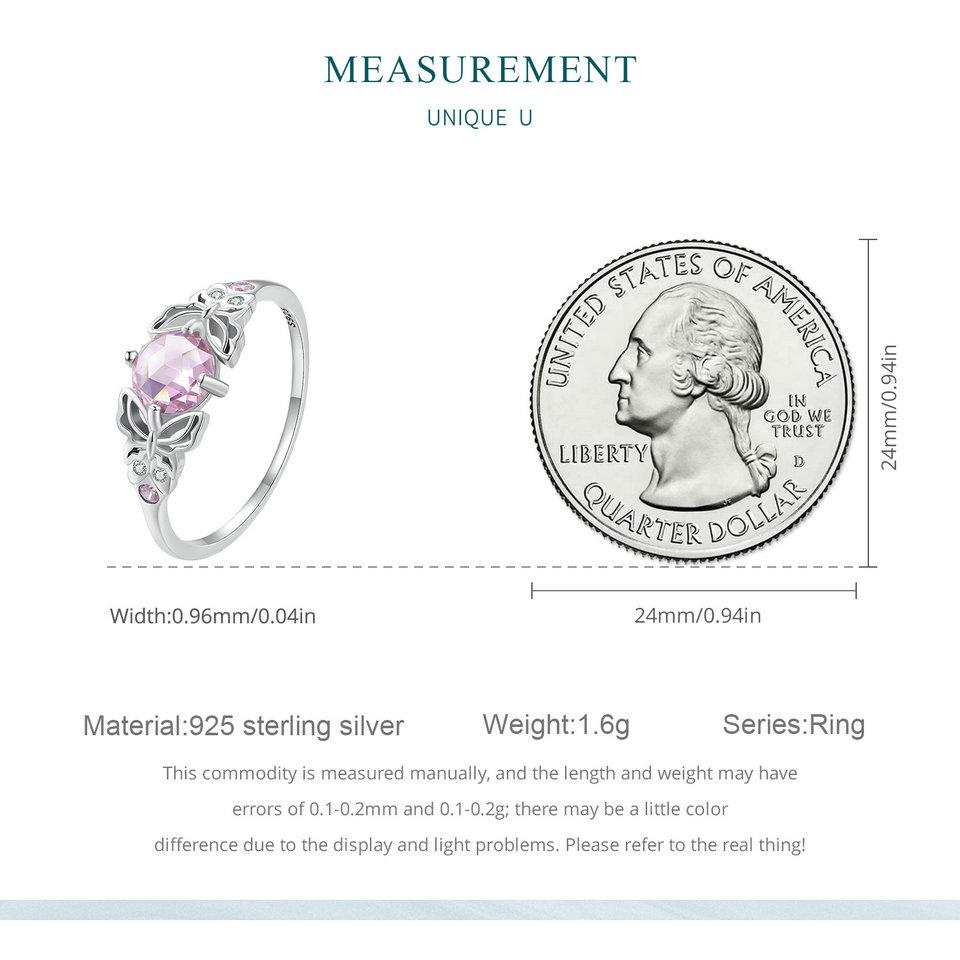 BAMOER кольцо из стерлингового серебра 925 пробы с розовым камнем и ажурным кольцом на палец в виде бабочки с кубическим цирконием для женщин, подарок на день рождения, ювелирные изделия