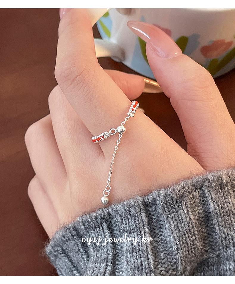 Cuiyan Shijie Серебро S925 Корейский стиль Кольцо на шнурке из красной веревки - Простые плетеные женские украшения ручной работы