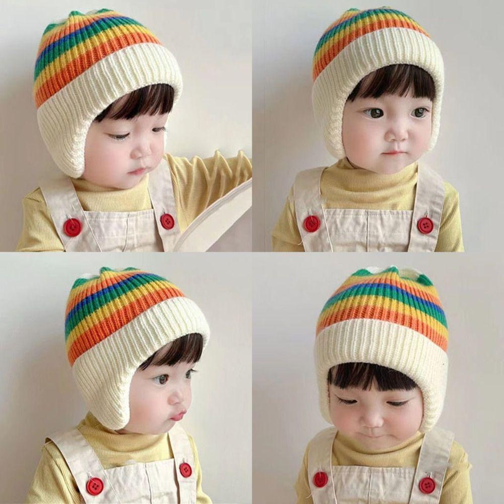 Soft Striped Rainbow Hat Korean Beanie Cap Colorful Baby Knitted Hat Boys Girls