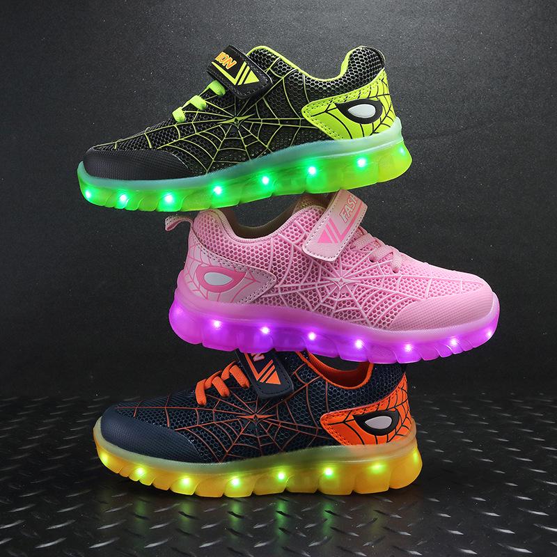 Children's Luminous Shoes USB Charging LED Light Shoes Spider Marquee Classmates Men's and Women's Sports Shoes