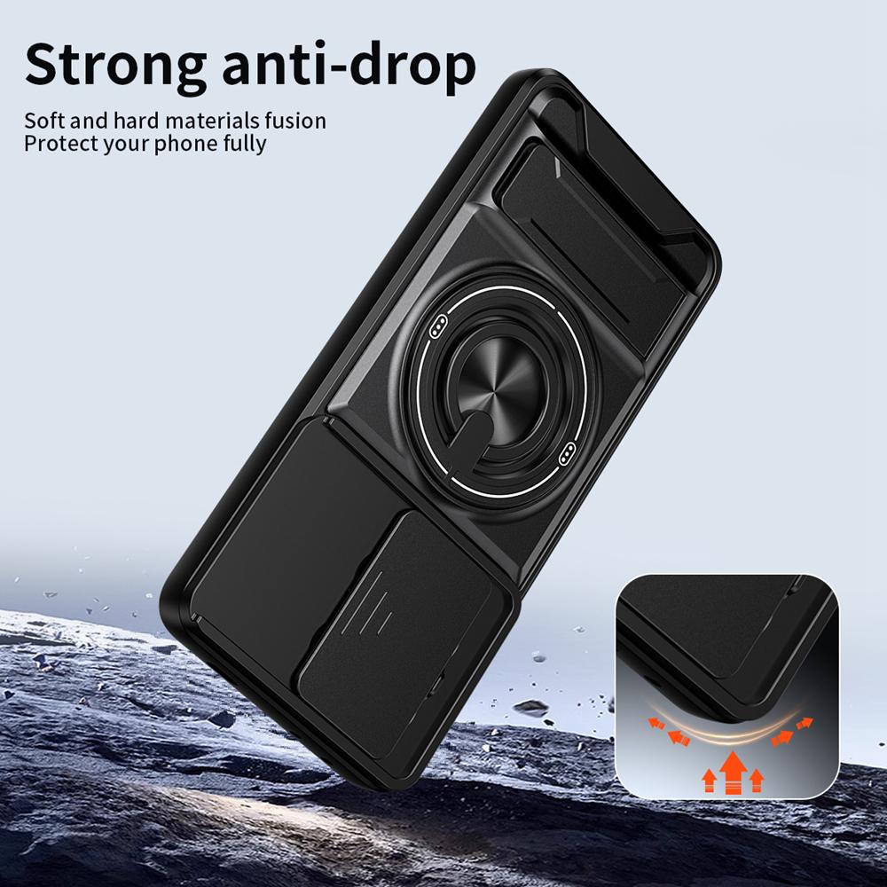 KEYSION Магнитный чехол для телефона Xiaomi POCO X6 Pro 5G Защита шторкой объектива камеры Вертикальная подставка Кольцо Ударопрочная задняя крышка