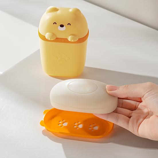 Держатель для мыльницы Портативный Компактный Дизайн Мыльница в виде мультяшного медведя Водонепроницаемый Дорожный