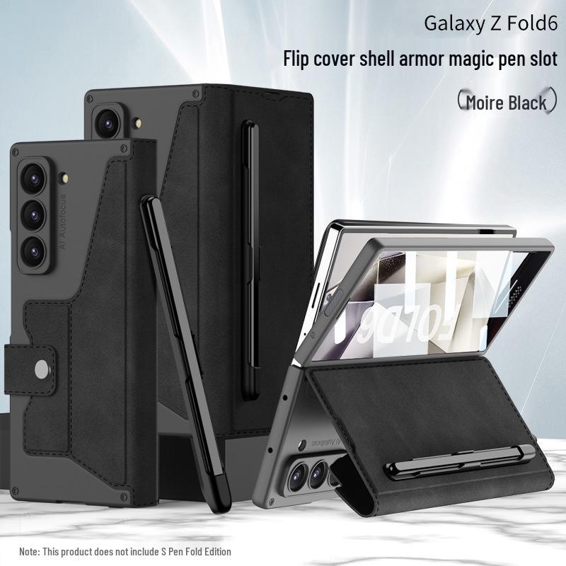 Чехол-книжка Samsung Z Fold 6 Armor Flip из кожи со слотом для стилуса - Полностью закрывающийся бизнес-кейс