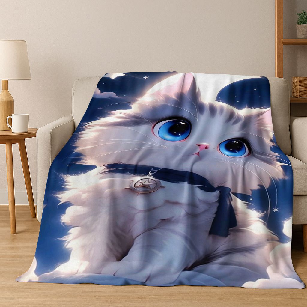 2026 Новый Милый Кот Котёнок Мяу Мультяшное Фланелевое Одеяло, Уютное Мягкое Плед для Дома Спальни Кровати Дивана Пикника Покрытие Детский Подарок