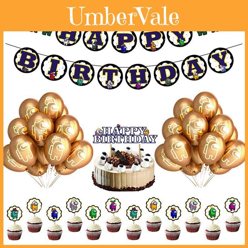 Us Among Theme Birthday Party Decor Suit Supplies Set Balloon Banner Caketopper