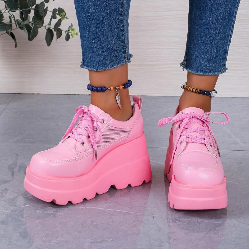 Женские кроссовки на толстой подошве, розовые женские туфли, обувь для скейтбординга, летние удобные женские кроссовки на шнуровке, женская обувь на танкетке