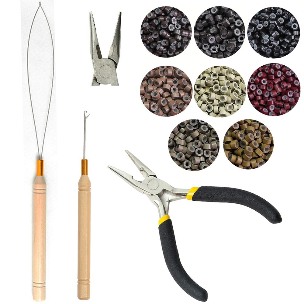 Hair Extension Tool Kit includes extension pliers crochet hook bead stringer and nano ring for making styling accessories