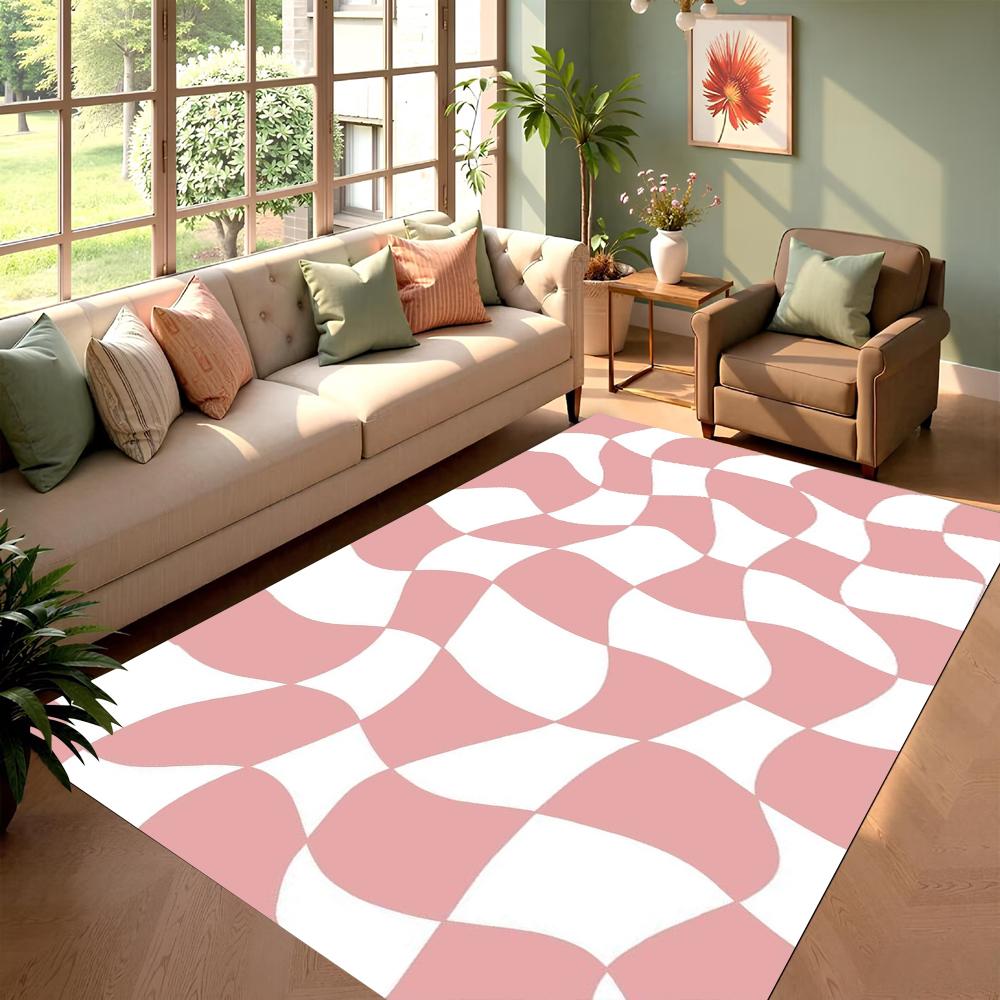 Modern Distorted Checkerboard Design Area Rug Soft Non-Slip Mat Minimalist Geometric Home Decor Carpet for Living Room Bedroom