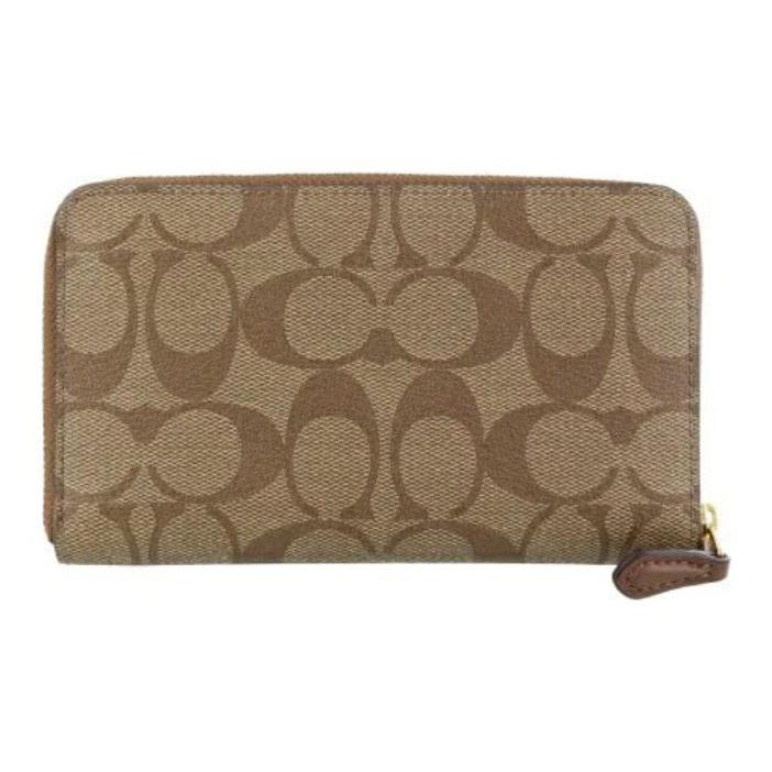Coach Кошелек на молнии 17 Classic Monogram из покрытого канваса Держатель для монет и ID-карты Женский кошелек Хаки 88913-IME74
