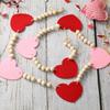 Valentines Day Decor Red Pink Felt Heart Wooden Bead Garland Decorative Romantic Hangings Ornaments