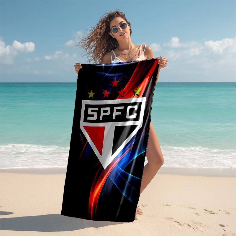 proof beach towel with São Paulo FC logo pattern - soft,absorbent,quick-drying,machine washable - perfect for swimming,camping,bathing