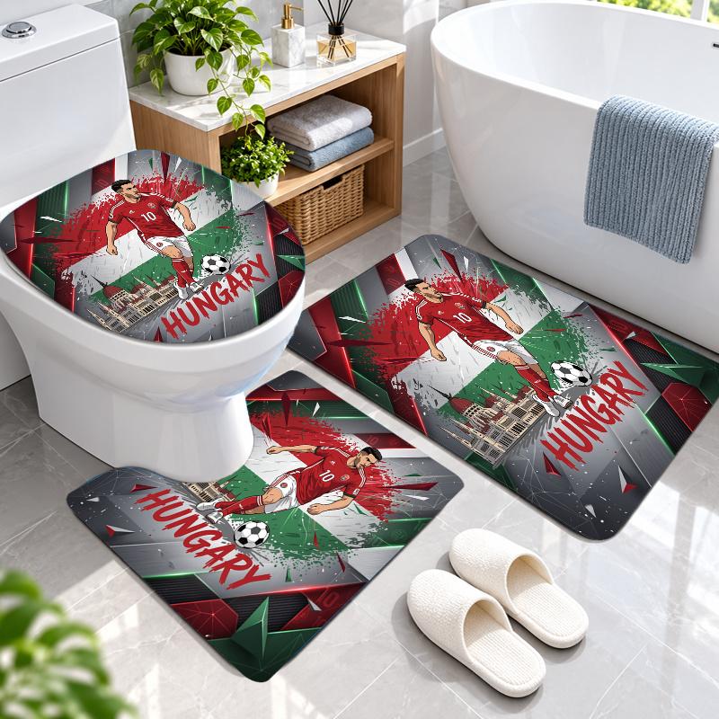 3Pcs Flannel Toilet Mat Set Hungary Football Bathroom Rug Bath Carpet Non Slip Home Decor
