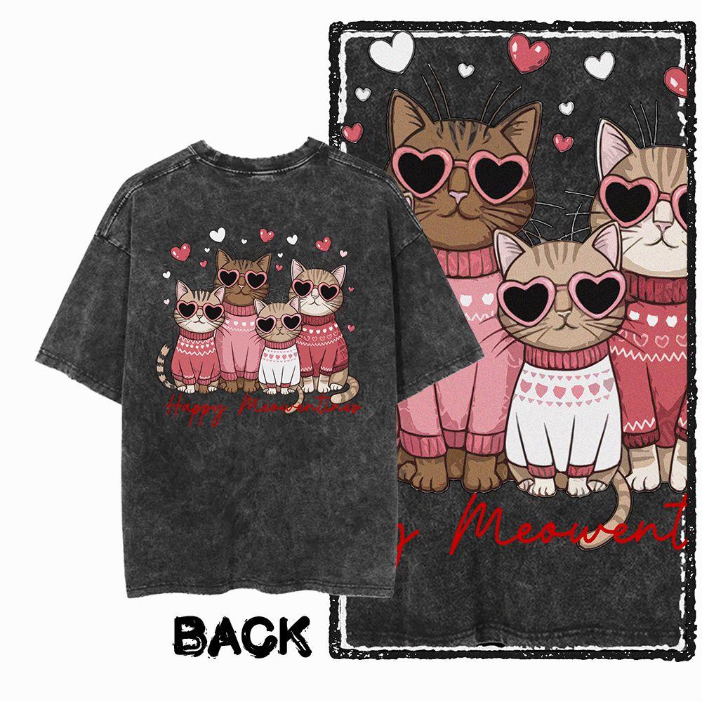 G Back Print Acid Washed Cotton Streetwear Cat Graphic Unisex Tshirt Big Size Cool Vintage Oneck Unisexs Tee Tshirt
