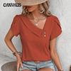 Women's T-shirt Summer Slant Neck Solid Colour Short Sleeve Top