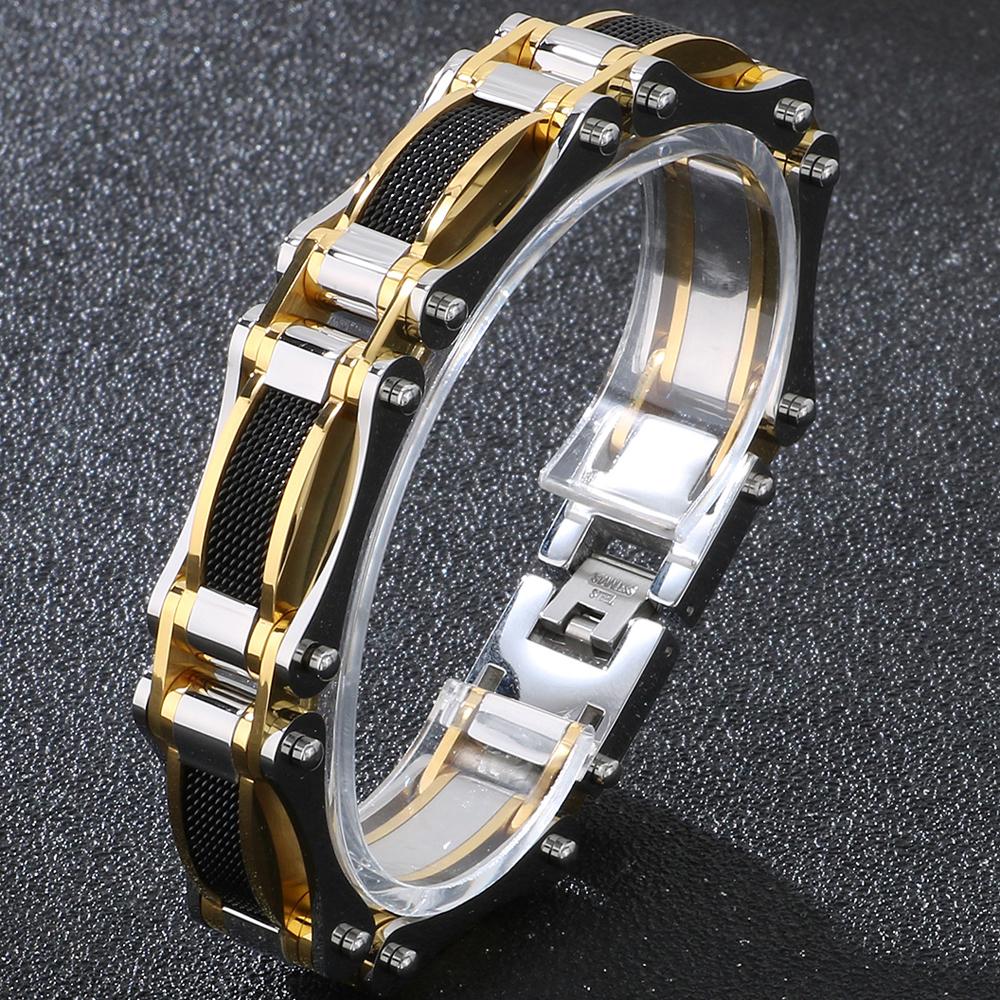 Модный крутой тяжелый браслет из нержавеющей стали для мужчин, массивный, ширина 15 мм, сетчатый стиль, цепочка, велосипедные браслеты, мужские, 7 цветов в наличии