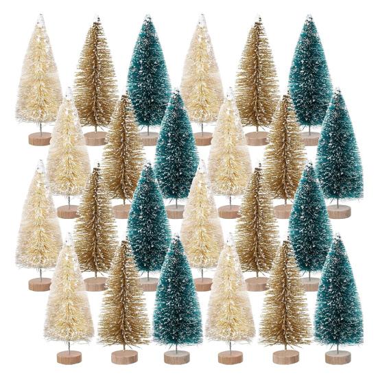 24/45 Pcs Mini Christmas Tree Artificial Mini Pine Trees with Wooden Base Reusable
