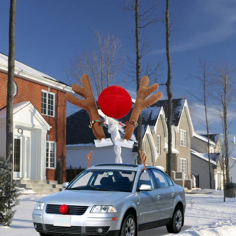 Car Christmas Decorations, Reindeer Antlers for Car 3Pcs Auto Antlers and Nose for Vehicle Christmas Decorations
