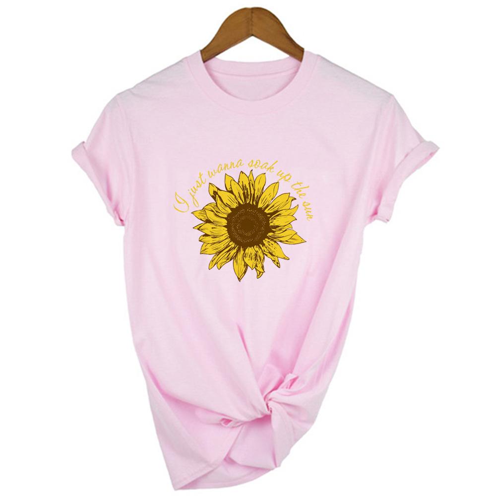 Yellow Sunflower Women T Shirt Short Sleeve Summer Tshirt Femme I Just Wanna Soak Up The