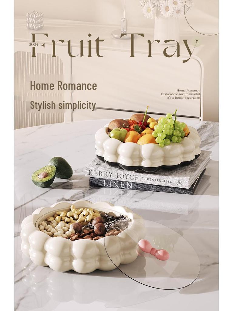 Cream Style European Coffee Table with Compartmented Dried Fruit & Snack Storage - Premium Light Luxury Feel