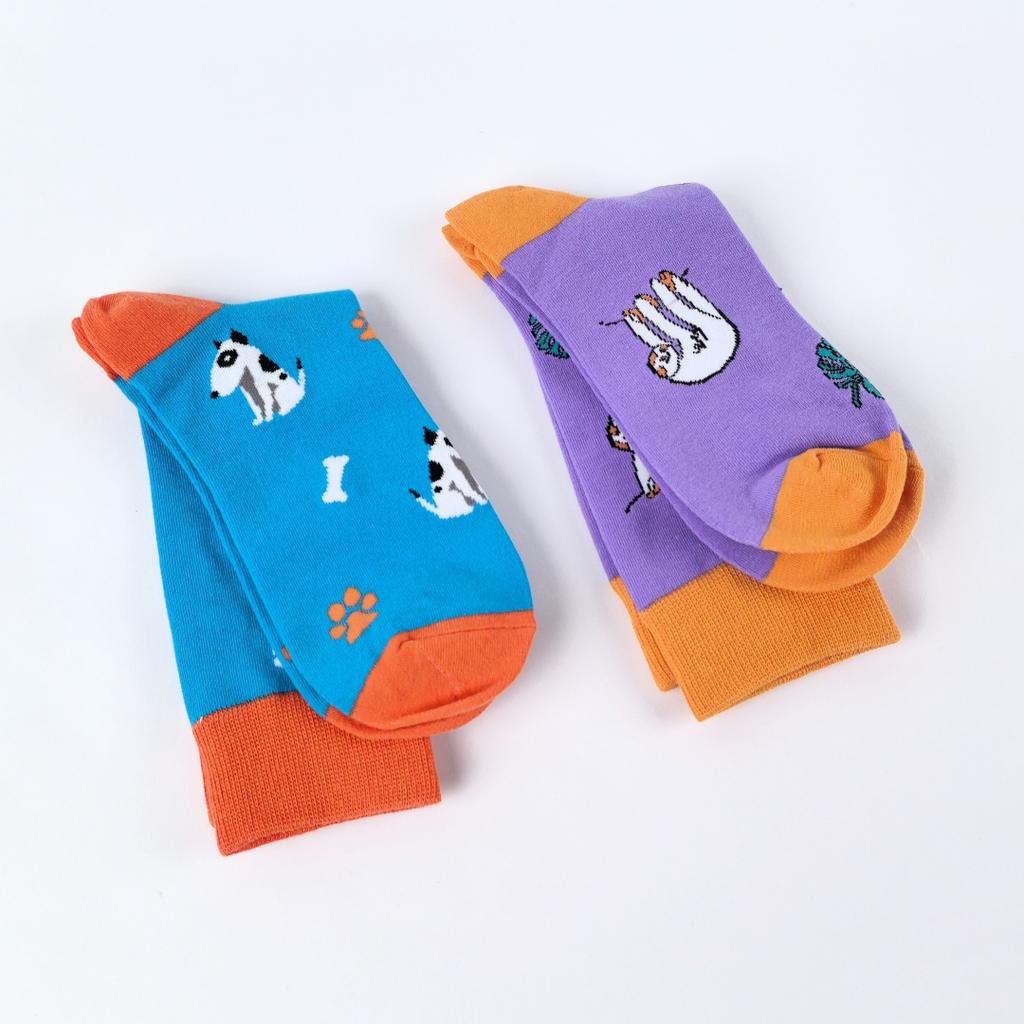1 пара носков длиной до середины икры с милым рисунком животных из мультфильмов, ленивца, пятнистой собаки, модные и удобные мужские и женские