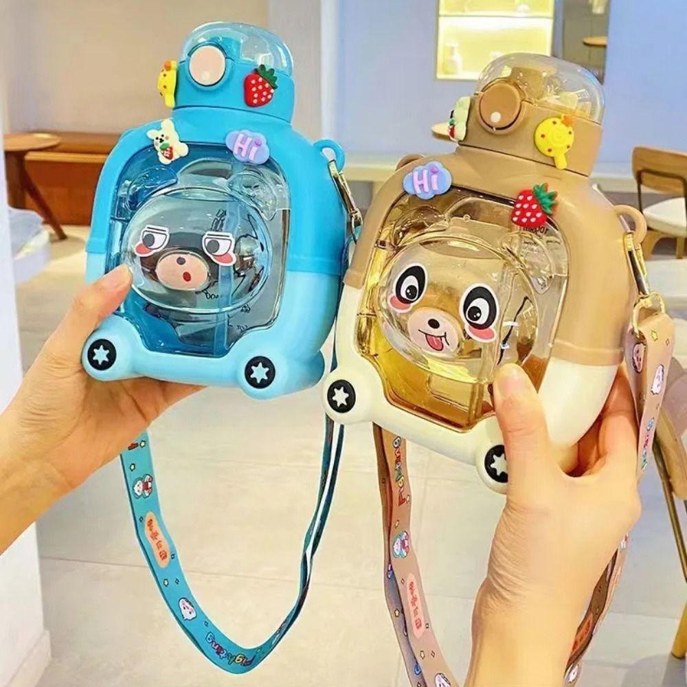 Герметичная портативная бутылка для напитков с соломинкой, пластиковая чашка с медведем, бутылка, детская поилка для воды, школа