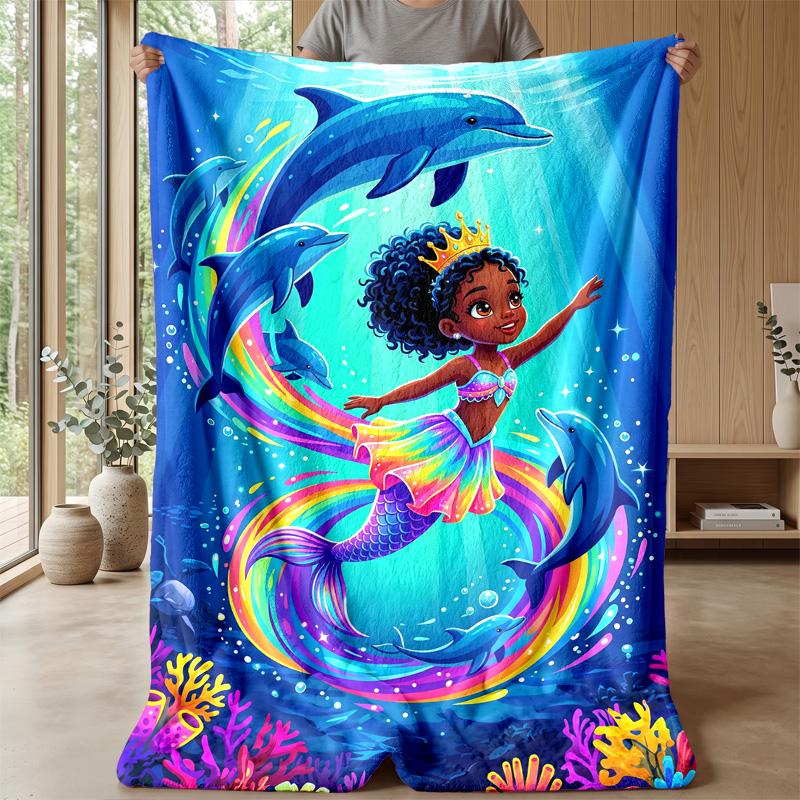 Mermaid and Dolphins Dance Theme blanket Lightweight Warm Flannel Blanket Decorative Throw Blanket for Home Decoration
