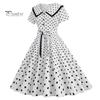 Женское праздничное платье Vinatge, большой подол, контрастный цвет, точечный принт, высокая талия с поясом, молния сзади, короткий рукав, кукольный воротник, 50-е, 60-е годы, выпускной, свадьба, принцесса