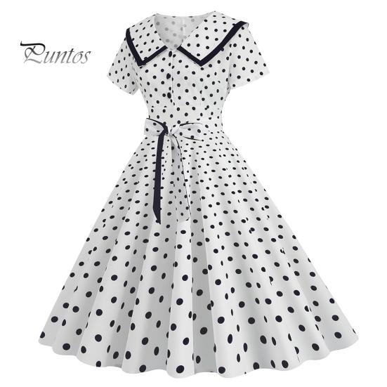 Женское праздничное платье Vinatge, большой подол, контрастный цвет, точечный принт, высокая талия с поясом, молния сзади, короткий рукав, кукольный воротник, 50-е, 60-е годы, выпускной, свадьба, принцесса