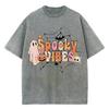 SPOOKY VIBES Monogram Print Halloween Women's T-Shirt Summer Unisex Wash Cotton Short Sleeve Loose Top American Vintage