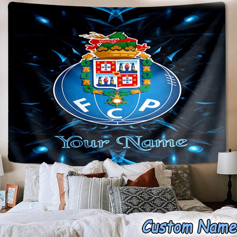 Custom Name FC Porto Emblem Design. Printed Tapestry, for Bedroom,Livingroom, dormitory, Large Wall Decor, Fabric Decor Fan Birthday Gifts