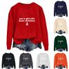 Women's Casual Loose Solid Color Christmas Letter Printed Round Neck Long Sleeved Sweatshirt