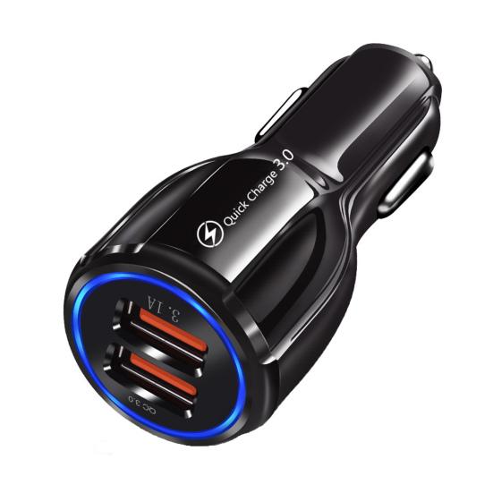 USB Charger 12/24V Universal LED Indicator Dual Port Fast Charging QC3.0 Bowling Car Charger for Automobile