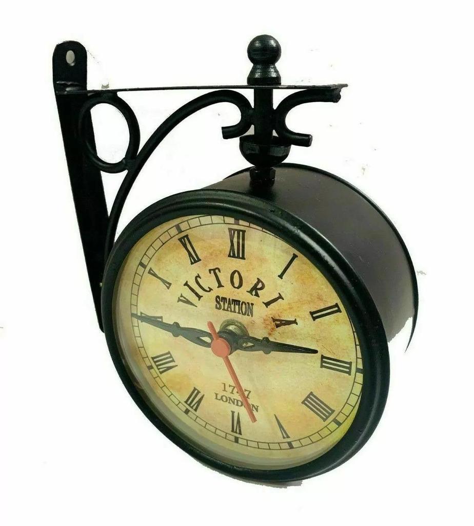 Двухсторонние железнодорожные часы с черным порошковым покрытием Victoria Station, функциональные часы для домашнего декора