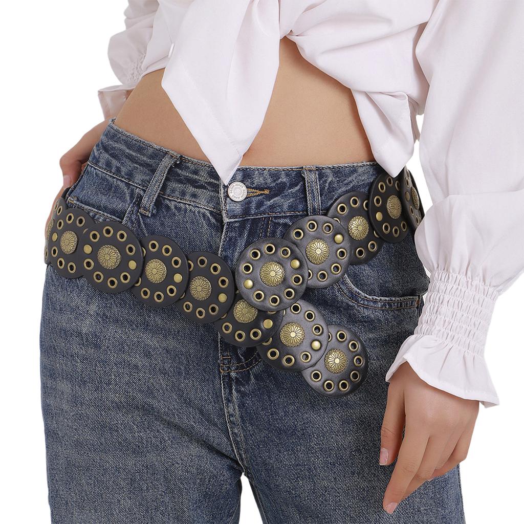 Wide Belt For Women Waist Chain Belt Disc Chain Belly Chain For Dress Western Carvings Belt Carvings Waist Chain