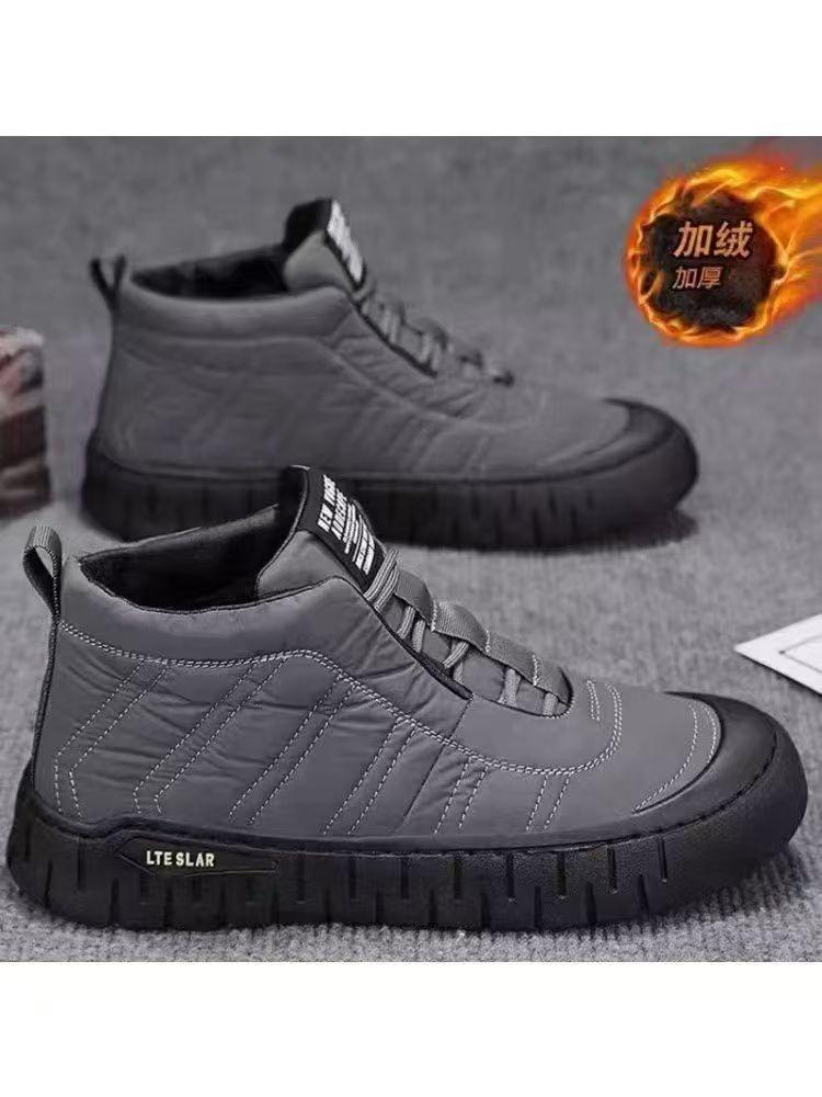 Высокие бархатные мужские туфли зима новые для улицы досуга теплые хлопковые кожаные туфли водонепроницаемые и морозостойкие рабочие средства защиты труда зимние ботинки