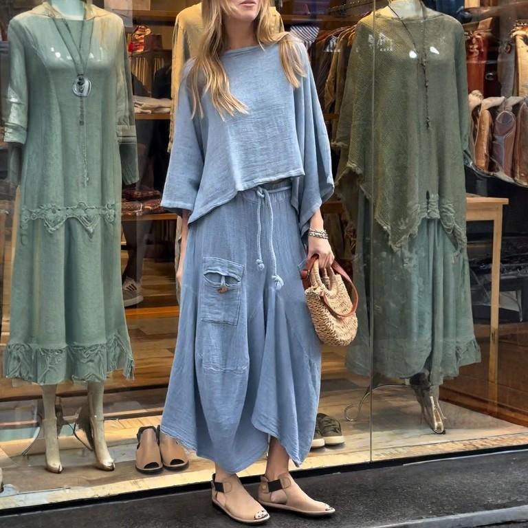 Женский свободный удобный повседневный модный однотонный топ с длинными рукавами, однотонная юбка, комплект из двух предметов