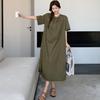2025 Summer Plus Size Dress Women Casual Vintage Dress Basic Loose O-Neck Long Short Sleeve Dress Cotton