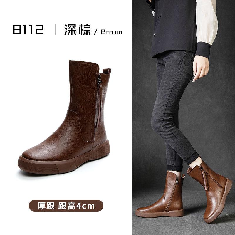 British flat-bottomed Martin boots women's autumn and winter 2025 new fringed retro medium boots slim casual knight boots