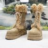 Зимние женские сапоги для снега, ретро-сапоги на толстой подошве, теплые хлопковые сапоги до середины голени со шнуровкой