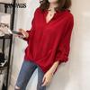 Spring and Autumn Women's Shirts Loose Large Yards Bat Sleeve Shirt Long Sleeve Tops Simple Casual Shirts