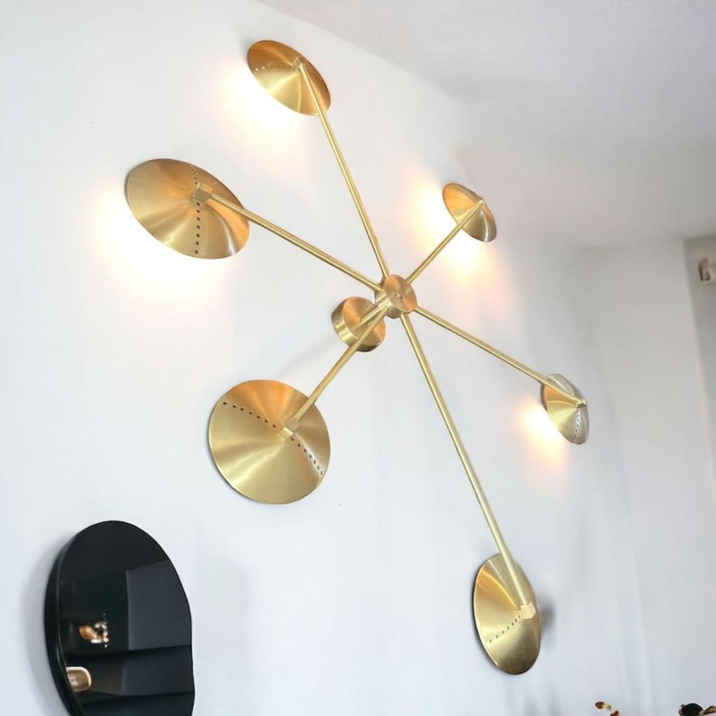 Современный настенный светильник-паук из латуни с 6 рожками в стиле середины века | Декоративная купольная люстра | Настенный светильник для кухни, офиса, гостиной