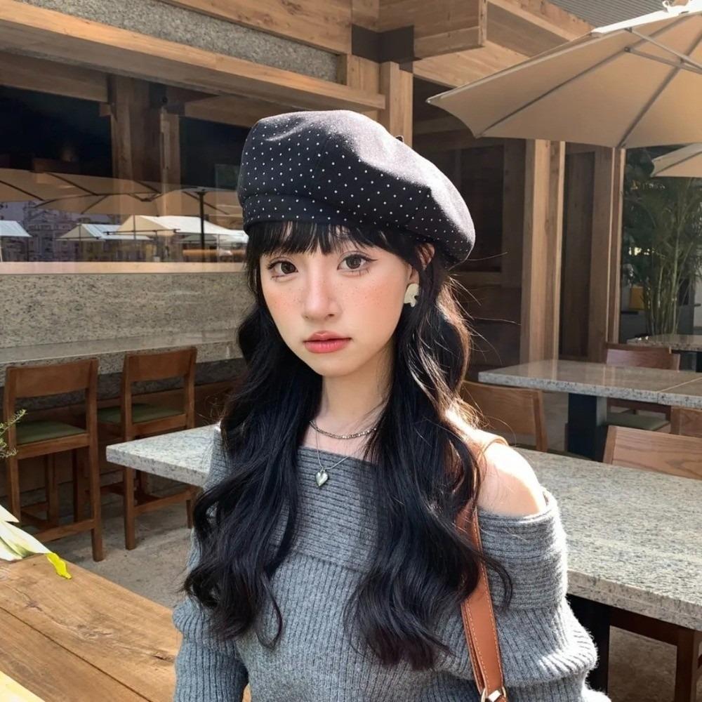Женская шляпа художника в корейском стиле, теплая, женская восьмиугольная кепка, ретро берет в горошек, осенняя