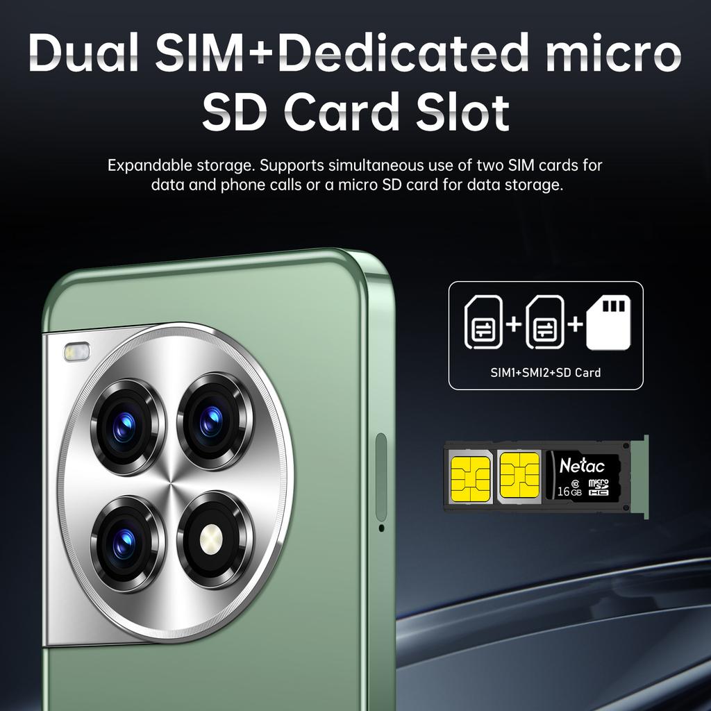 S12 Plus 5G Smartphone - 7.3-inch Large Screen, 2GB RAM + 16GB ROM, Premium Circular Camera Design