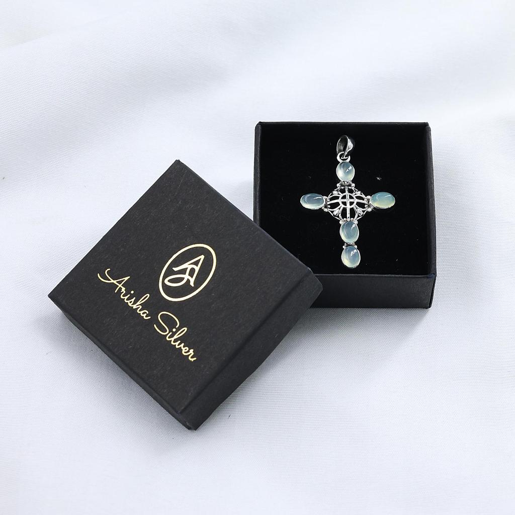 Подвеска-крест с аквамарином, 100% серебро 925 пробы, ювелирное изделие ручной работы