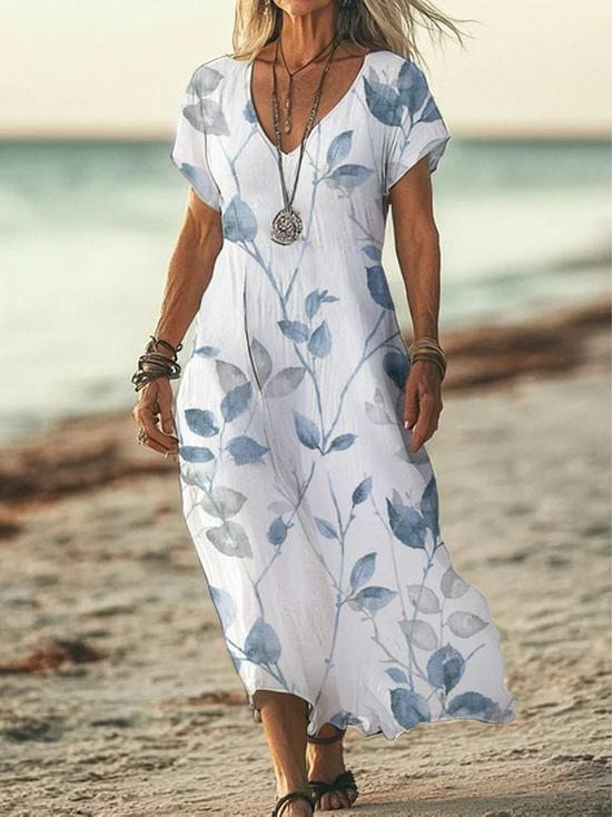 Bohemian Retro Print Raglan Sleeve Summer Maxi Dress